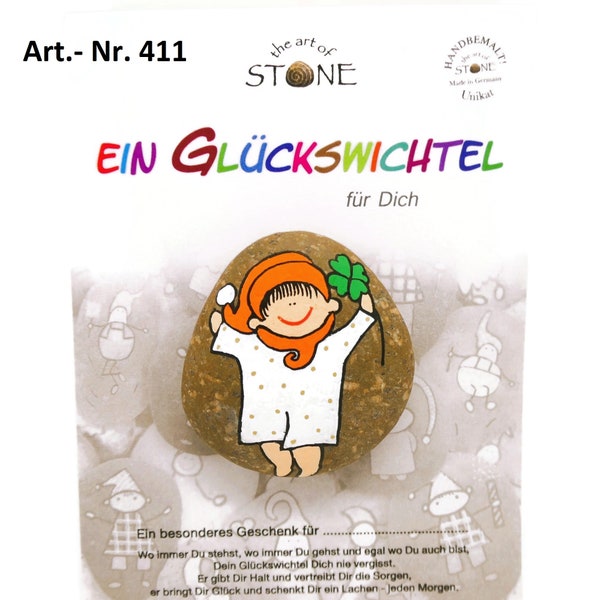 Glückswichtel ca. 4-5 cm mit Geschenkkarte im Organza-Säckchen, versch. Varianten, Glückssteine, Glücksbringer, bemalte Steine, Mitbringsel