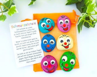 6 smile stones each 3.5 cm in 6 different colors with gift card and organza bag for birthday gifts and table decorations farewell gifts