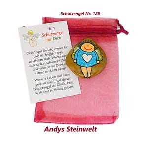 Beschermengelsteen met kaartje in organza zakje beschilderde steentjes beterschap verjaardagscadeau gelukssteentjes geluksbrenger ca. 5 cm