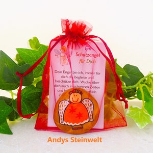 Guardian angel stone hand flatterer with name in organza bag painted stones lucky charm angel figure lucky stone guardian angel 104