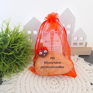 Kamień szczęścia z biedronką personalizowana pamiątka ok. 8-9 cm prezent urodzinowy na szybkie wyzdrowienie dekoracja stołu weselnego operacja 1040