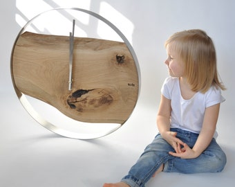 LOFT clock - oak in a steel wall hoop, large wooden - 55 cm