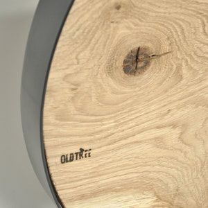 LOFT clock oak, round, black steel rim, old wood, design image 4