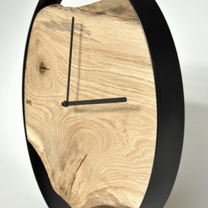 LOFT clock oak, round, black steel rim, old wood, design image 5