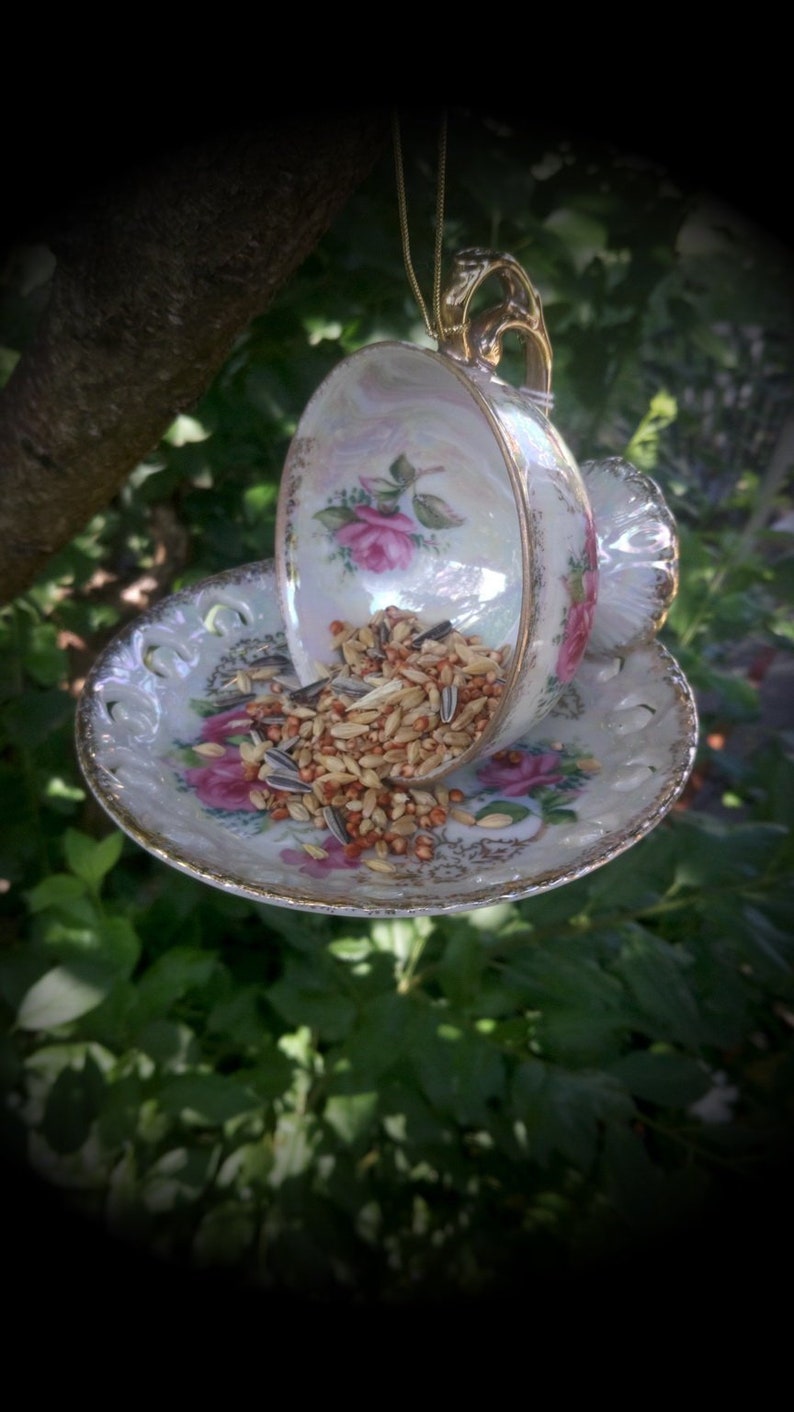 Gorgeous Floral Tea Cup Rose Design Bird Feeder Wild Bird Etsy