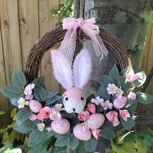 Easter Wreath ~ Wall Wreath ~ Pink Wreath ~ Easter Eggs Wreath ~ Easter bunny head wreath ~ Easter Decoration