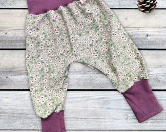 Pump pants, baby pants, size 68-74, growth pants for girls, small flowers
