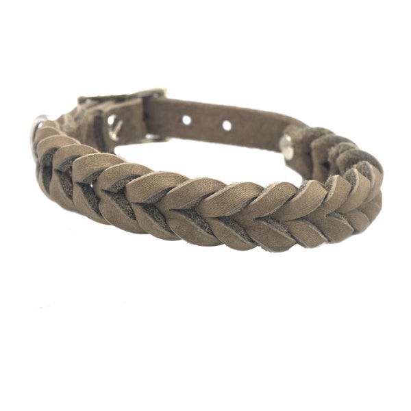 Braided fat leather collar, 2.5 cm wide