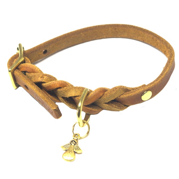 Fettleder Halsband Mini teilgeflochten, 1cm breit