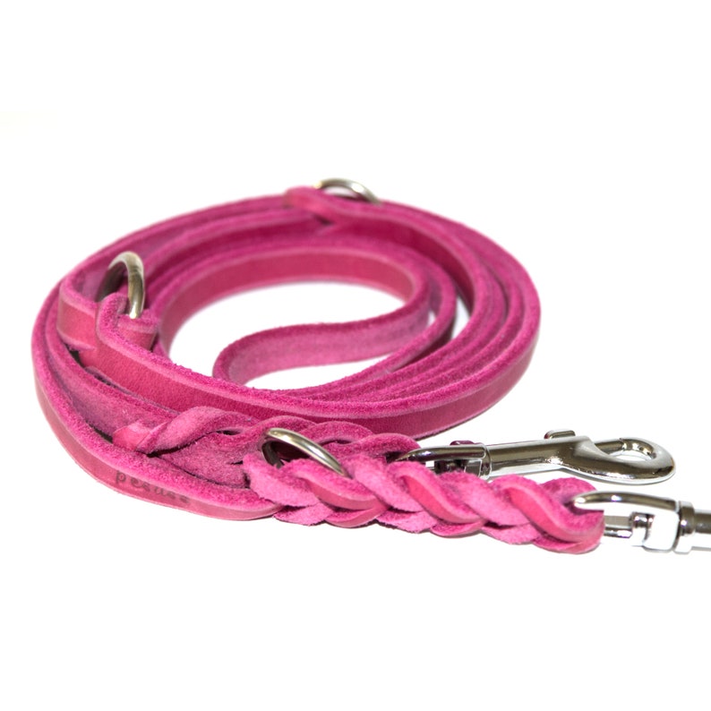 Fettleder Leine 3 fach verstellbar, 2,20m Pink/Chrom