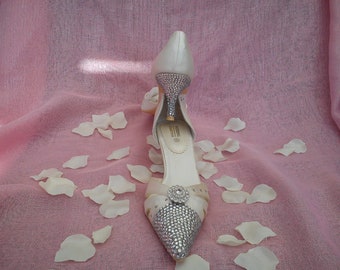 ivory satin wedding shoe with crystal detailing