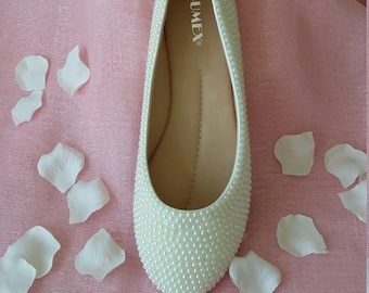 Pearl encrusted flat ladies shoe