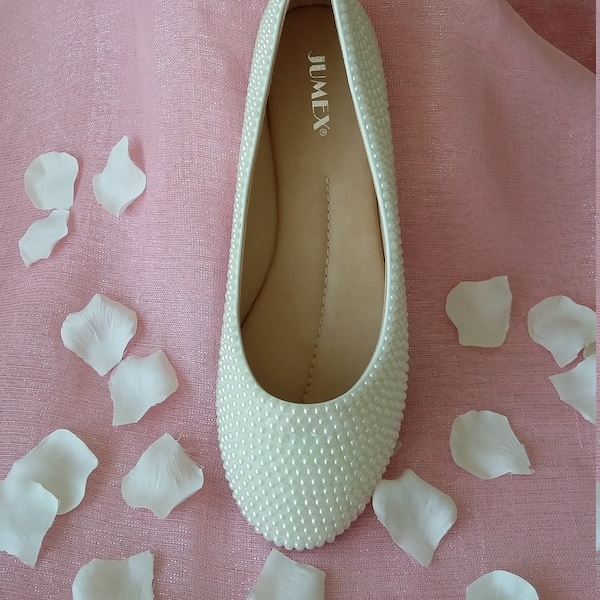 Pearl encrusted flat ladies shoe