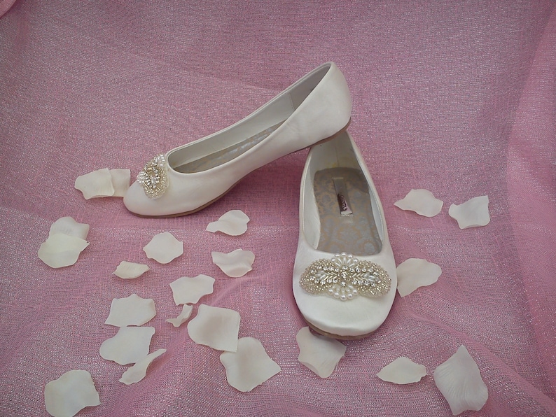 ivory satin flat shoes