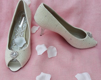 Pearl and Swarovski Crystal Peep Toe Shoe