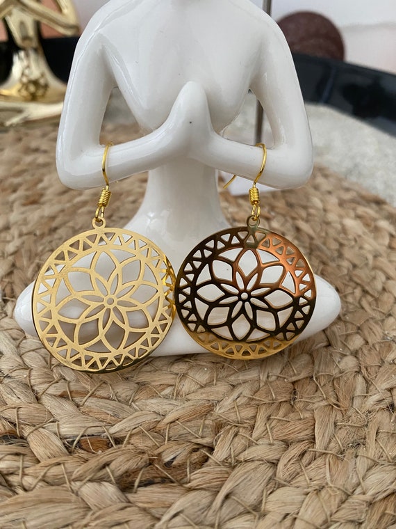 Gold mandala earrings sale
