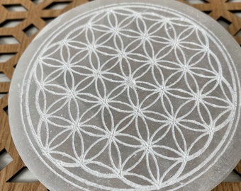 Flower of life selenite incense holder 10 cm