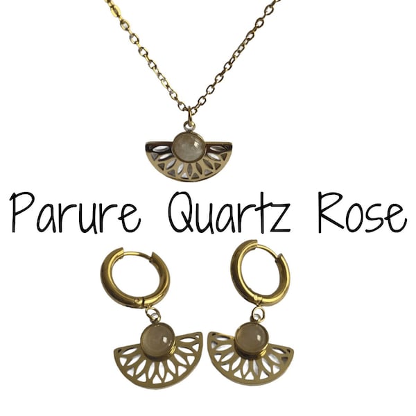 Parure Aztèque Quartz Rose : Boucles d'oreilles et collier