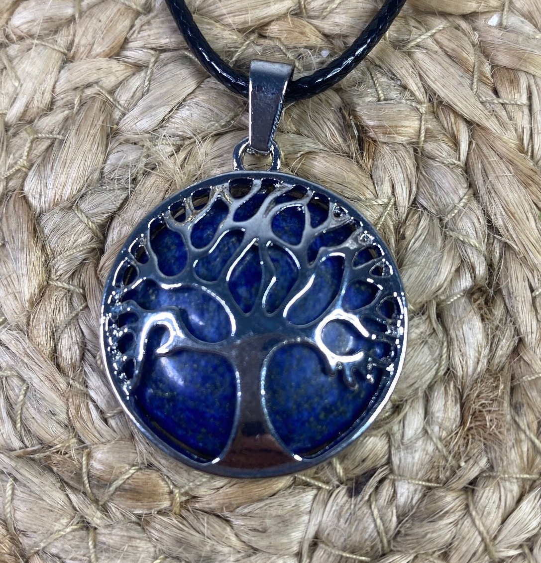 Pendentif Rhodonite Naturelle - Forme Ronde, Couleur Rose Et Noir - Collier Avec Breloque - Neuf Sans Emballage
