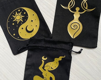 Black and gold tarot oracle storage pouches