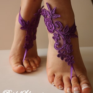 Purple Lace Barefoot Sandals,Wedding Barefoot,Bridal Barefoot,Beach Wedding BS00411