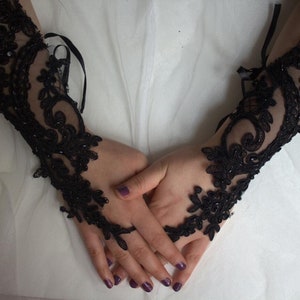 Costume Black Lace Gloves, Party, Prom Costume Gloves Fingerless Weddings,Wedding Gloves,Bridal Gloves  GS00477