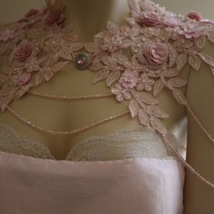 Pink Lace Bridal Shoulder,Necklace Shoulder Bridal Lace Shoulder, Wedding Shoulder Necklace, Rhinestone Necklace, Lace Shoulder Jewelry,