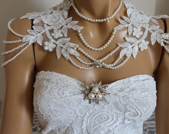 İvory Lace Shoulder Necklace shoulder bridal lace shoulder, wedding shoulder necklace, Rhinestone Necklace, Lace shoulder Jewelry