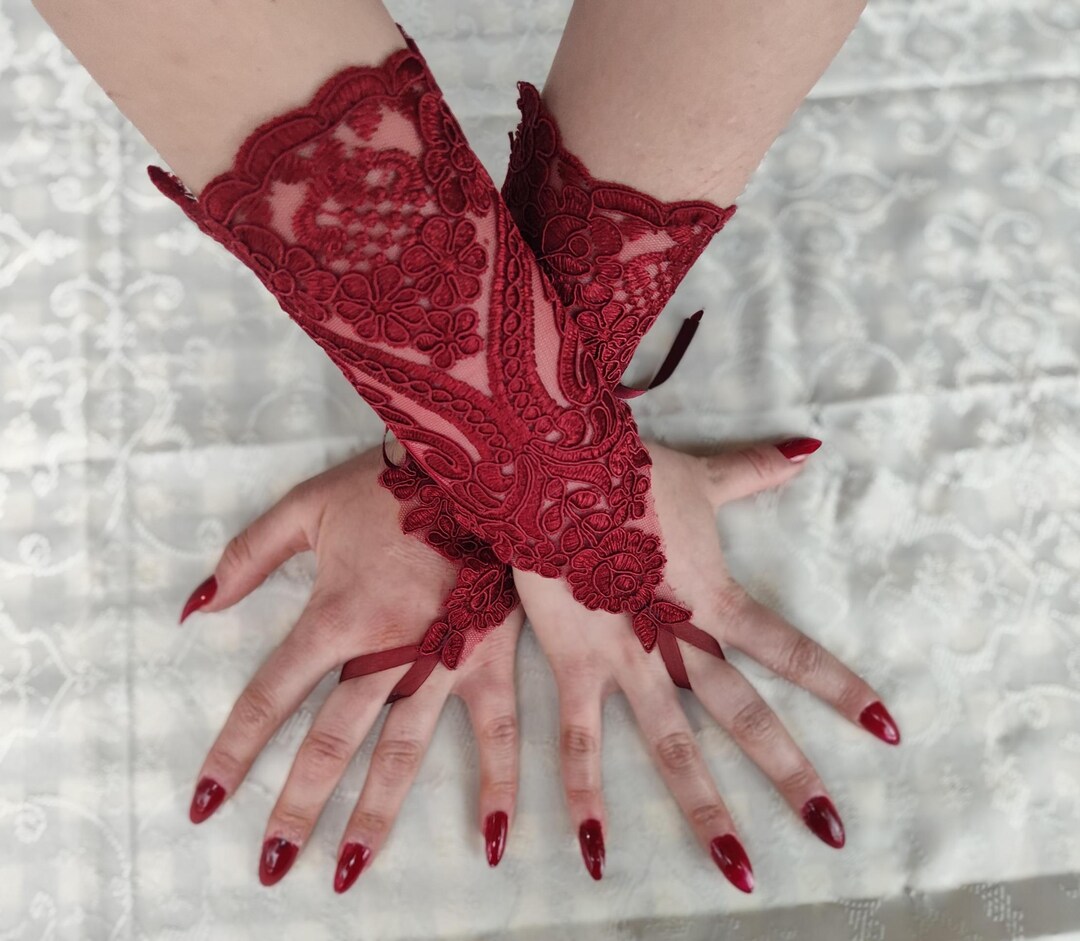 Wedding Gloves,bride Gloves, Lace Gloves Burgundy Gloves - Etsy