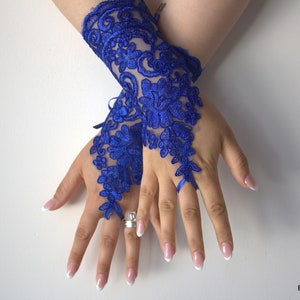 Royal Blue Lace Gloves,Long Gloves Wedding Gloves