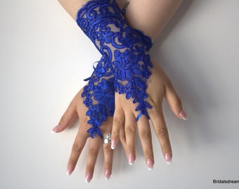 Royal Blue Lace Gloves,Long Gloves Wedding Gloves