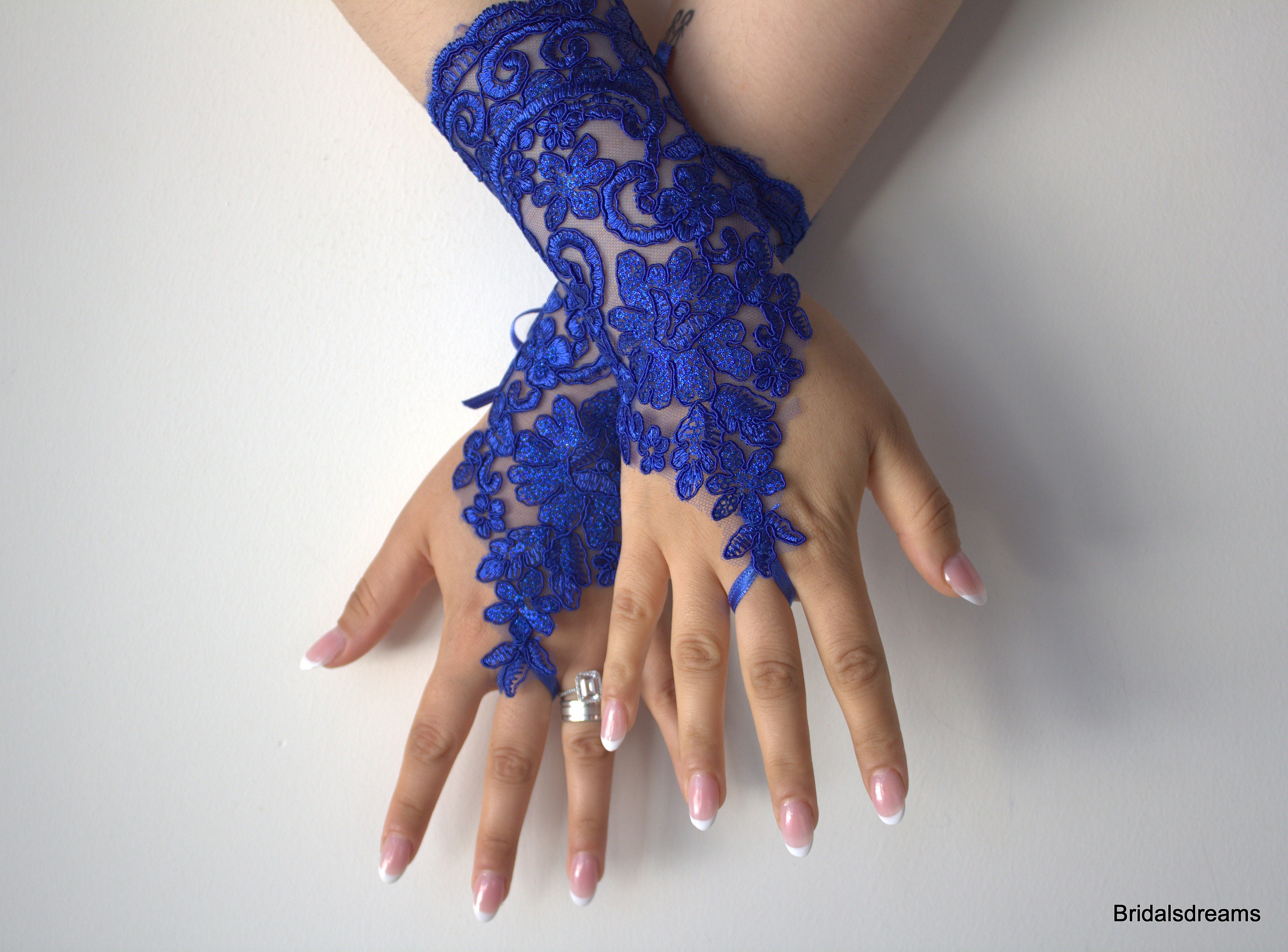 Royal Blue Lace Gloves long Gloves Wedding Gloves Etsy Canada