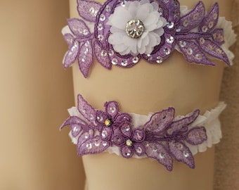 Hochzeit Strumpfband, Braut Strumpfband, Braut Dessous Strumpfband Set, Lila Spitzen Strumpfband