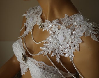 White Lace Shoulder Necklace shoulder bridal lace shoulder, wedding shoulder necklace, Rhinestone NecklSHL00099ace, Lace shoulder Jewelry