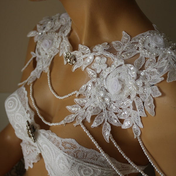 White Lace Shoulder Necklace shoulder bridal lace shoulder, wedding shoulder necklace, Rhinestone NecklSHL00099ace, Lace shoulder Jewelry