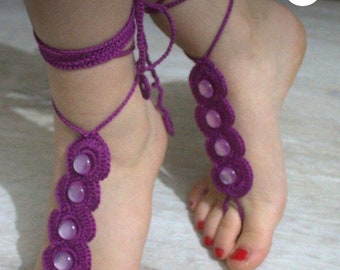 Crocket Anklet, Barefoot Sandals Bridal Barefoot Purple Anklet