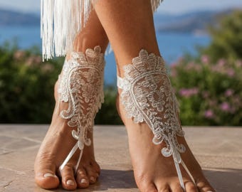 Voordelig pakket van 5 kanten blotevoetsandalen, strandbruiloft, bruidsmeisjescadeau, trouwsandalen, enkelbandjes BS0415