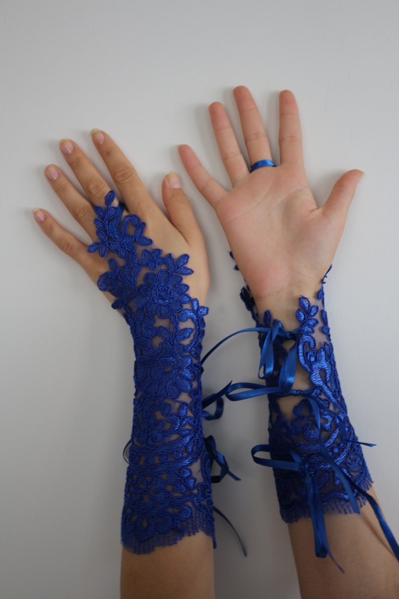 Bridal Sets Royal Blue Lace Gloveslong Gloves Wedding Gloves Etsy