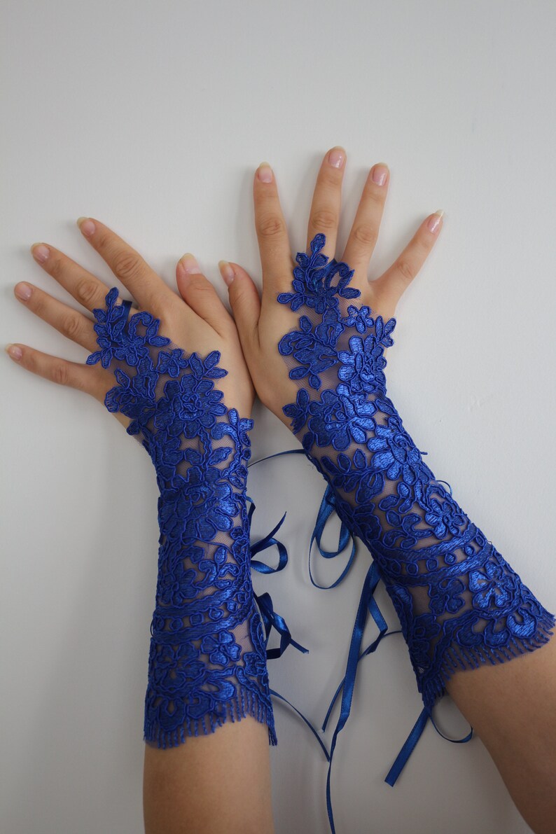 Bridal Sets Royal Blue Lace Gloveslong Gloves Wedding Gloves Etsy