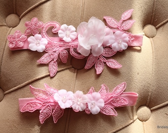 Strumpfband Set, Hochzeit, Rosa Spitze Strumpfband, Hochzeit, Stretch Spitzen Strumpfband, Braut Strumpfband, Hochzeit Strumpfband