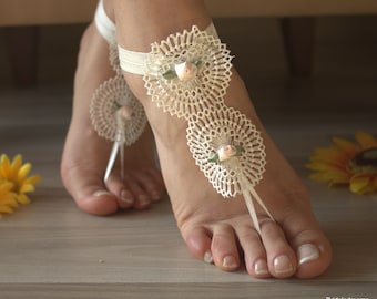 Wedding Barefoot,Bridal Lace Barefoot,Wedding Sandals,Bridal Lace Shoes,İvory Lace Sandals BS00560