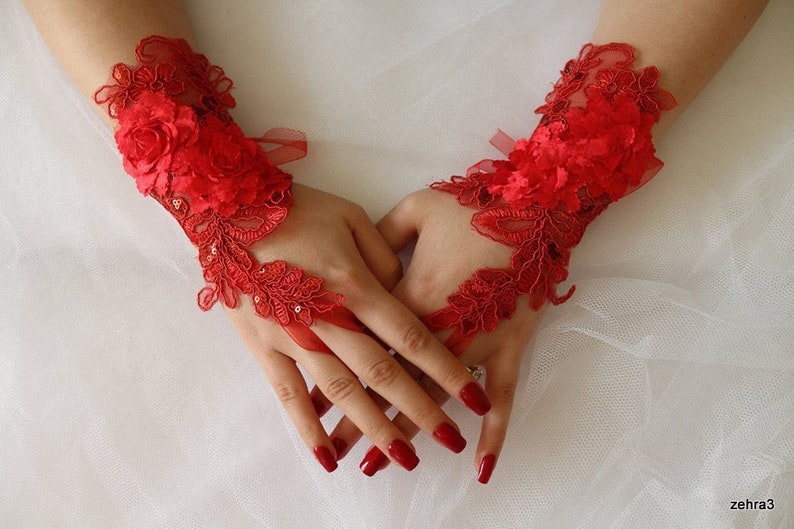 Red Lace Gloves,costume Gloves,fingerles,wedding Gloves,bridal Lace Gloves,party,prom