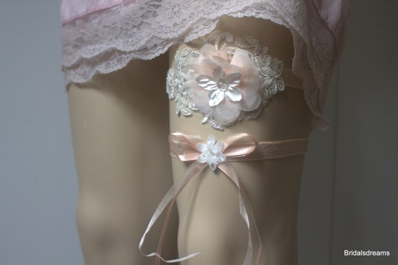 garter belt pinterest Vintage Lace Layers Garter Set -Decadent Nude Blue & Gold Ruffle! main image 0
