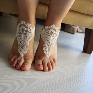 Beach Wedding Bridal Barefoot Sandals İvory Lace Barefoot Sandals