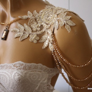 Champagne Shoulder ,Necklace Shoulder Bridal Lace Shoulder, Wedding Shoulder Necklace, Rhinestone Necklace, Lace Shoulder Jewelry