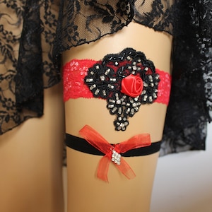Black and Red Wedding Garter set Garters for wedding Toss garter Bridal garter French lace Garter belt Prom garter
