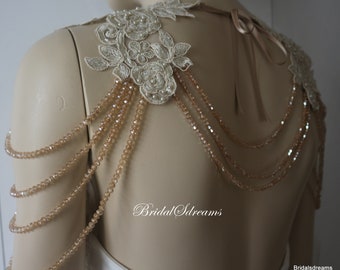 Champagne Lace Bridal Shoulder,Lace Shoulder,Jewlry Shoulder,Wedding Shoulder