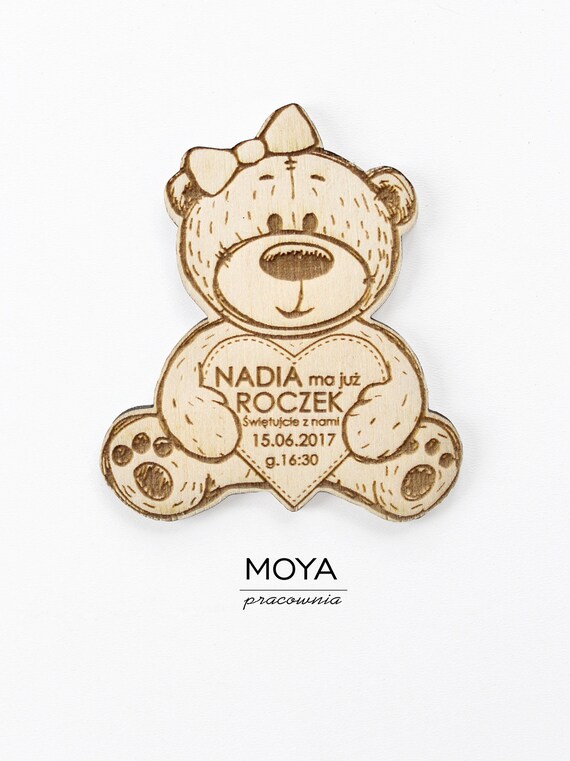 Zaproszenia Magnes Miś Urodziny Podziękowanie Etsy