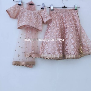 Peach kids lehenga Indian wear for girls chikankari net lengha