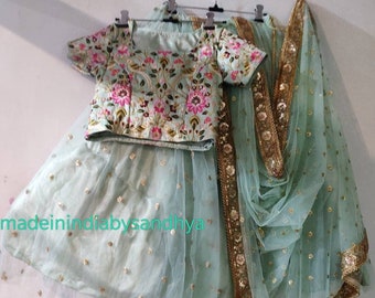 Kids lehenga choli mint green skirt
